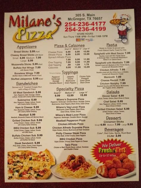Milanos pizza near me - Or you can always order us for pickup or delivery on Slice. (214) 980-1144. 1309 W Main St. Waxahachie, TX 75165. Get Directions. 11:00 AM-7:30 PM. Full Hours. order ahead. Get 5% off your pizza delivery order - View the menu, hours, address, and photos for Milano's Pizza in Waxahachie, TX.